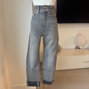 Light grey high-waisted straight leg jeans with dark grey cuffed hems - size 00